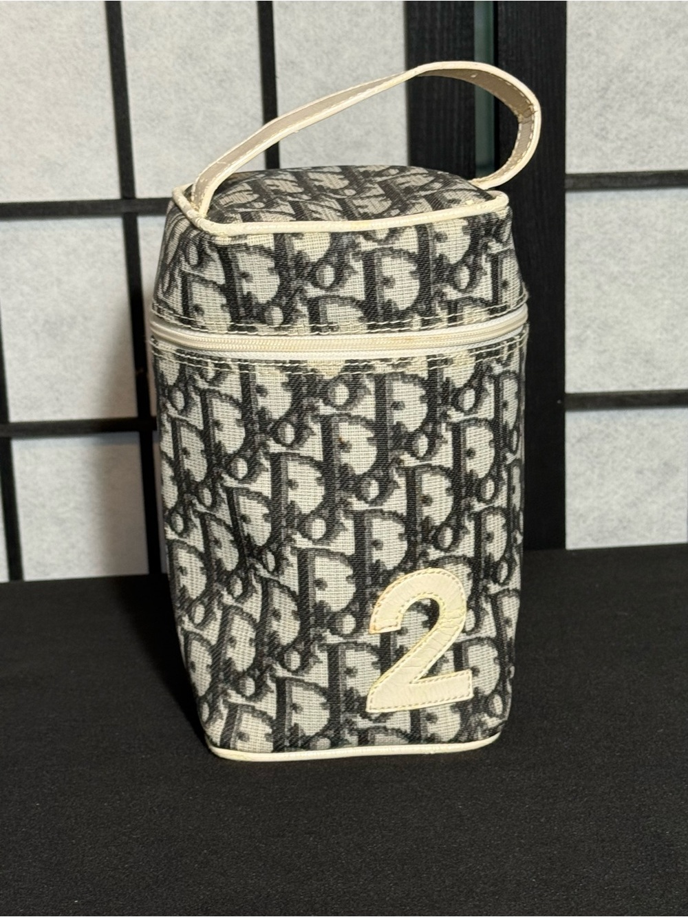 Dior Black and Cream Monogram Cosmetic Pouch with Number 2 Patch